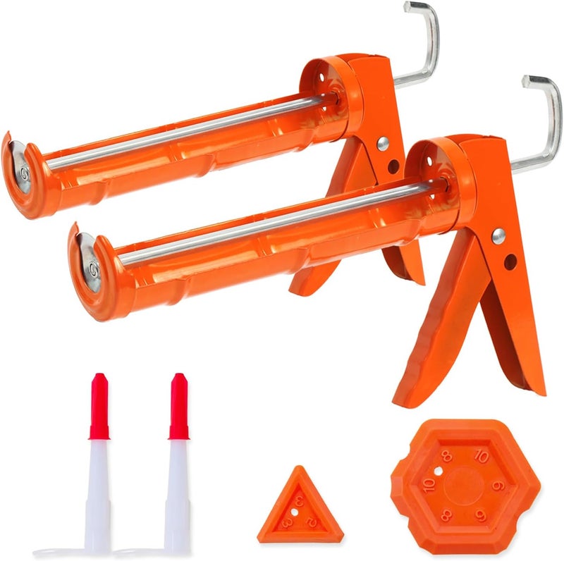 Holothurian Caulking Gun, Caulk Gun No Drip,Sealant Finishing Tool Grout Scraper for Kitchen Bathroom Window Sink Joint, 1/10 Gallon Cartridge, 10:1 Thrust Ratio, Orange, 2 Packs - Image 1